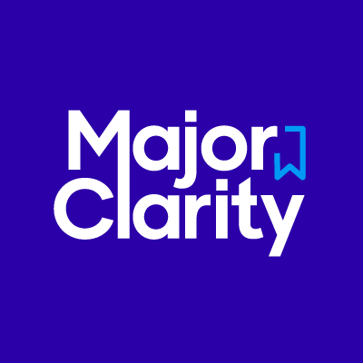 MajorClarity company logo blue background and white lettering MajorClarity company logo blue background and white lettering