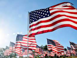 American flags blowing in the breeze
