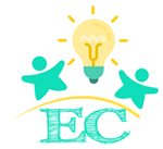 light bulb between silhouette of two students in the shape of stars on a hill with EC beneath 