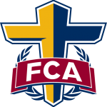 Christian Cross with acronym FCA in red and white   