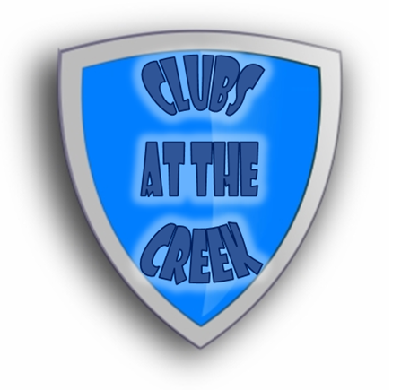 Image of a blue shield with Clubs at the Creek in blue with a white glow filling the shape Image of a blue shield with Clubs at the Creek in blue with a white glow filling the shape