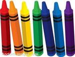red, orange, yellow, light green, blue, light blue, and purple crayons 